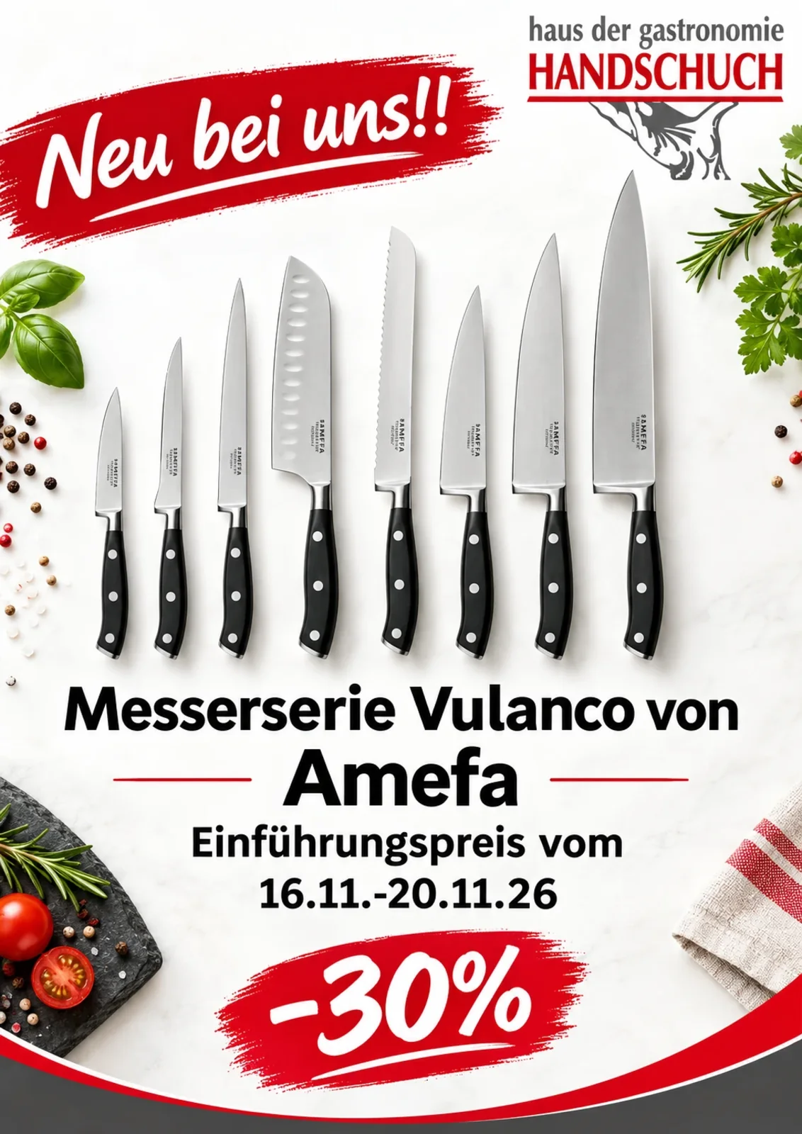 Jubiläumsangebot Amefa – Messerserie, Einführungspreis −30 % Neu bei Handschuch: Messerserie von Amefa zum Einführungspreis mit 30 % Rabatt